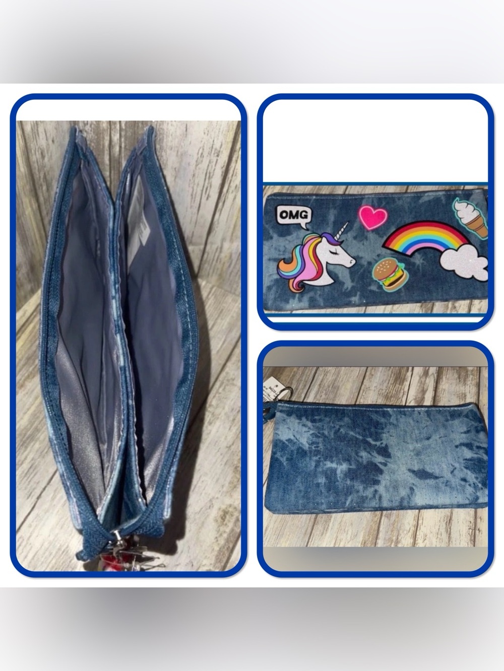 Two Pocket Denim Blue Tie Dye Quilted Cotton Zippered Pouch